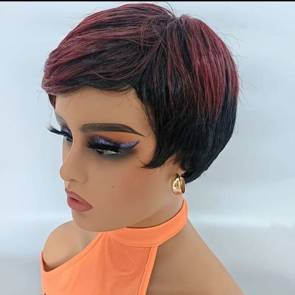 🆕🧒🏽Wine Red and Black Bob Pixie Cut Wig - Picture 6 of 8